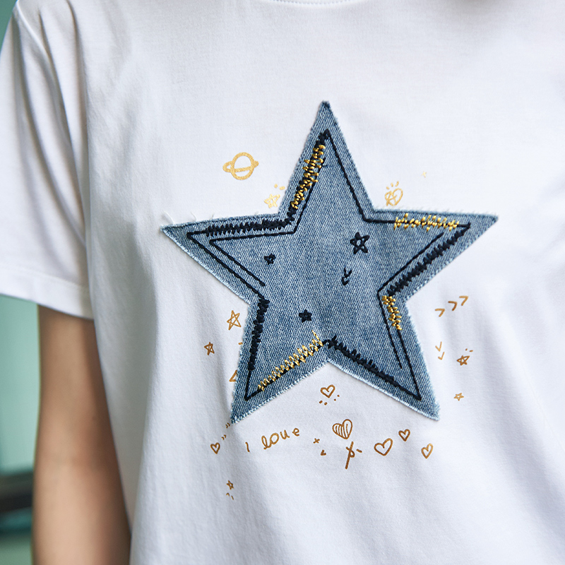 哥弟女装2018夏季新款百搭星星图案T恤上衣A300267